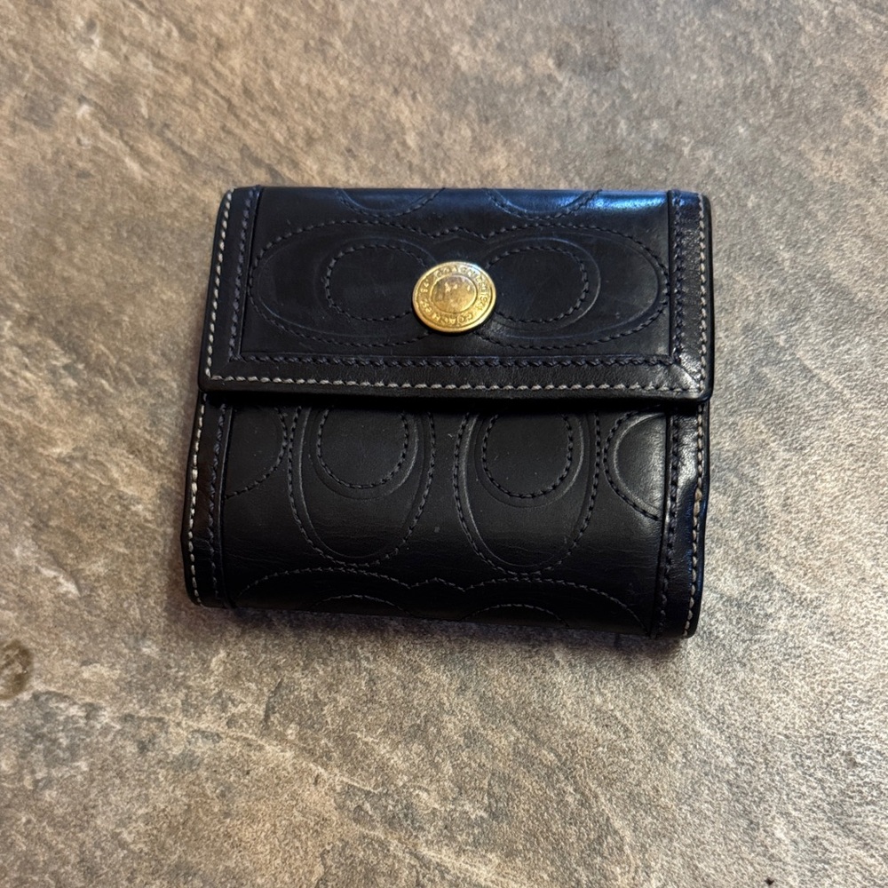 Black Leather Wallet with Gold Button